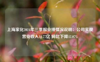 上海家化2024年三季报业绩情况说明：公司实现营业收入44.77亿 同比下降12.07%