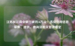 江苏长江商业银行被罚50万元：违反信用信息采集、提供、查询及相关管理规定