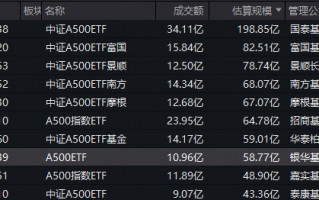 银华中证A500ETF规模58.77亿元，位居同类倒数第三名，是国泰A500ETF规模的3成